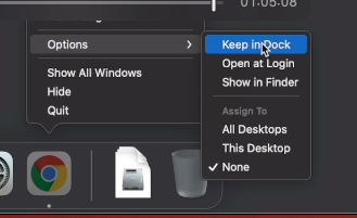Keeping items in the Dock