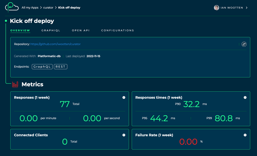 Platformatics dashboard