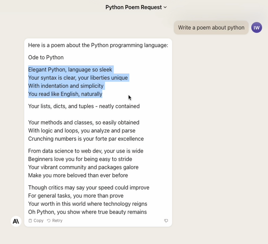 Claude 2's Poem about Python